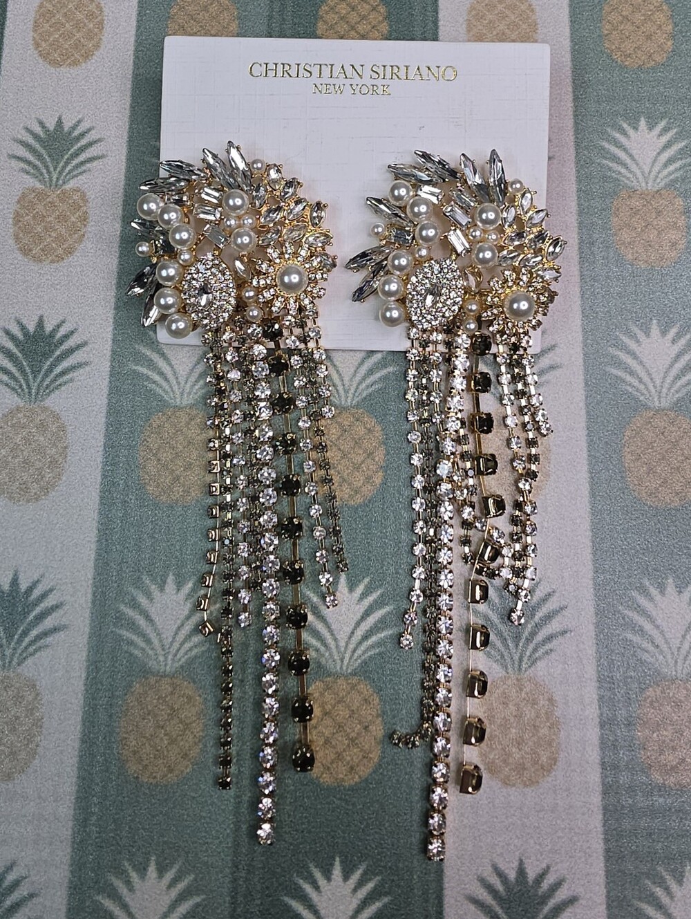 Christian Siriano Gold-tone Crystal & Pearl Cascade Earrings